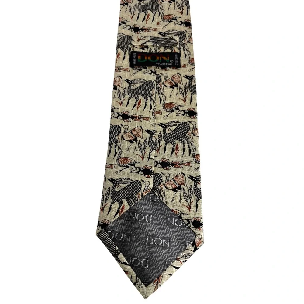 Vintage Don Collection Silk Tie African Wildlife‎ Gazelle Print Handmade
